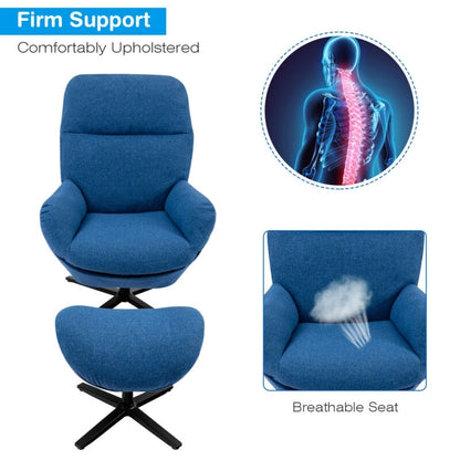 Modern Swivel Rocking Chair with Matching Ottoman and Upholstered Seat - Blue