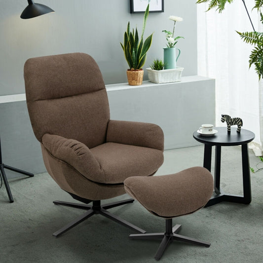 Modern Swivel Rocking Chair with Matching Ottoman and Upholstered Seat - Brown