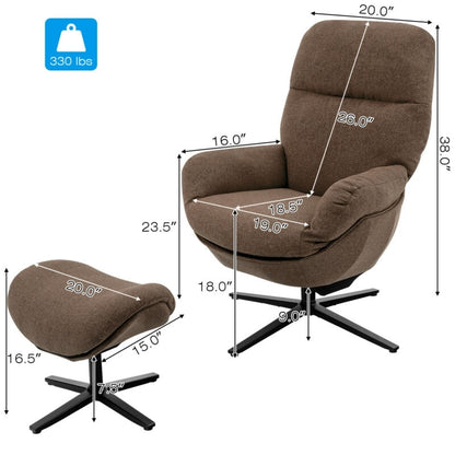 Modern Swivel Rocking Chair with Matching Ottoman and Upholstered Seat - Brown