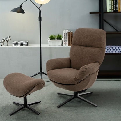 Modern Swivel Rocking Chair with Matching Ottoman and Upholstered Seat - Brown