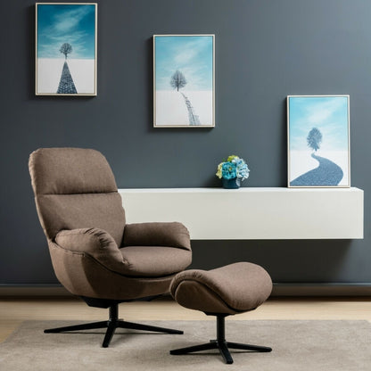 Modern Swivel Rocking Chair with Matching Ottoman and Upholstered Seat - Brown