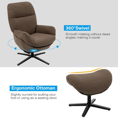 Modern Swivel Rocking Chair with Matching Ottoman and Upholstered Seat - Brown