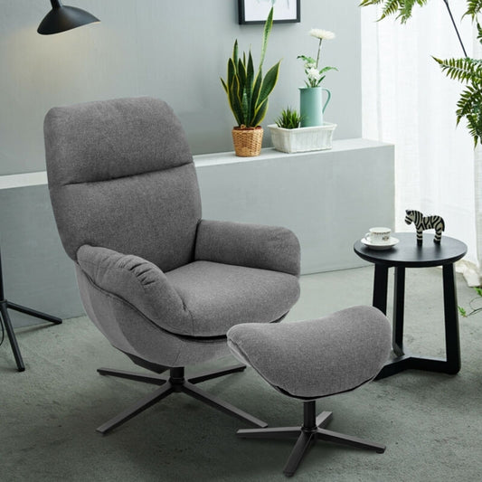 Modern Swivel Rocking Chair with Matching Ottoman and Upholstered Seat - Grey