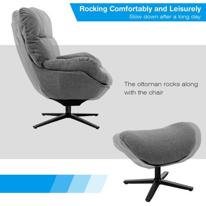 Modern Swivel Rocking Chair with Matching Ottoman and Upholstered Seat - Grey