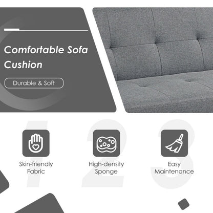 3 Seater Convertible Linen Futon Sofa Bed with Adjustable Backrest, USB Ports and Power Outlets, Grey