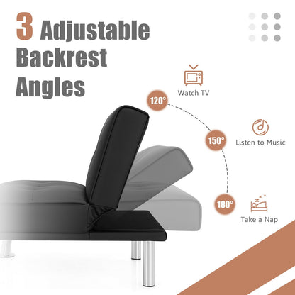 Adjustable PU Leather Single Sofa Chair with Folding Backrest and Metal Legs, Black