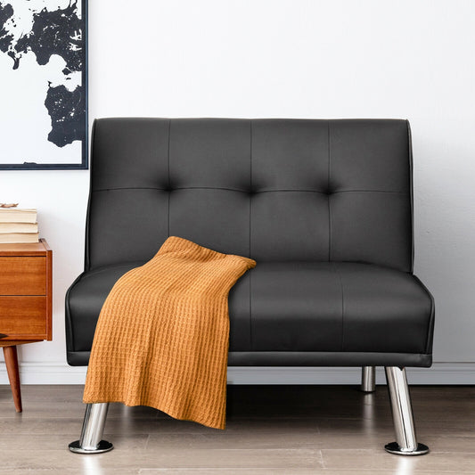 Adjustable PU Leather Single Sofa Chair with Folding Backrest and Metal Legs, Black