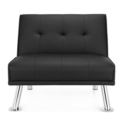 Adjustable PU Leather Single Sofa Chair with Folding Backrest and Metal Legs, Black