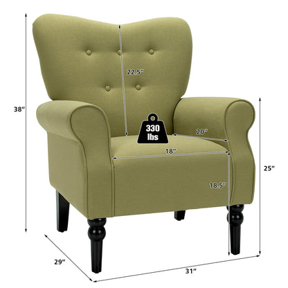 Elegant Tufted Back Armchair with Rubber Wood Legs and Cushioned Seat - Green
