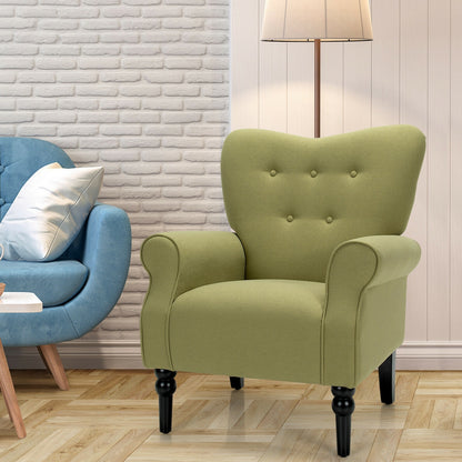 Elegant Tufted Back Armchair with Rubber Wood Legs and Cushioned Seat - Green