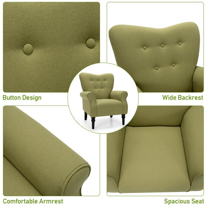Elegant Tufted Back Armchair with Rubber Wood Legs and Cushioned Seat - Green