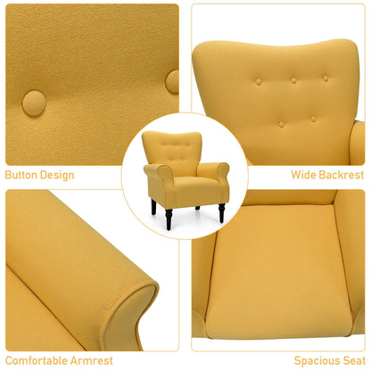 Elegant Tufted Back Armchair with Rubber Wood Legs and Cushioned Seat - Yellow