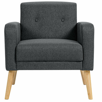 Modern Linen Upholstered Accent Chair with Ergonomic Backrest and Solid Rubber Wood Legs