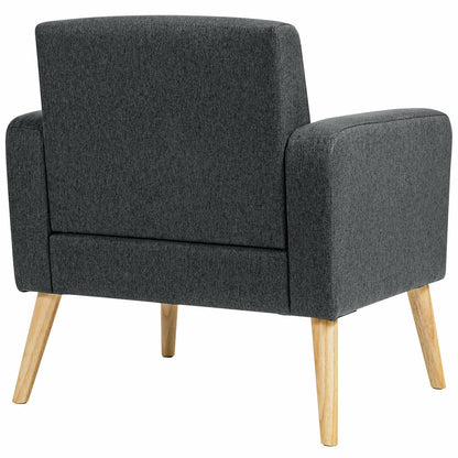 Modern Linen Upholstered Accent Chair with Ergonomic Backrest and Solid Rubber Wood Legs
