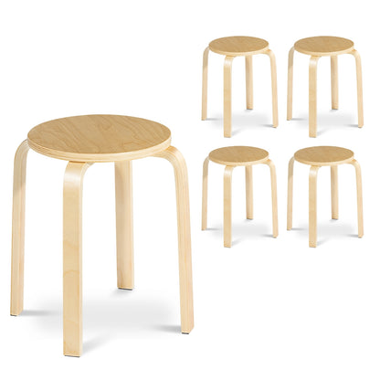 Set of 4 Stackable 18-Inch Bentwood Dining Stools with Round Seat - Natural Finish
