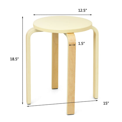 Bentwood Stackable Stools with PU Leather Cushioned Seat – Set of 4, Beige