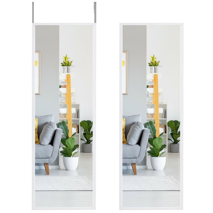 42.5 Inch Full Length Metal Mirror with Adjustable Hooks for Wall or Door Mounting - White