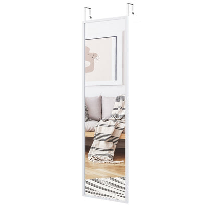 42.5 Inch Full Length Metal Mirror with Adjustable Hooks for Wall or Door Mounting - White