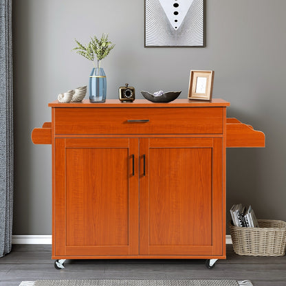 Mobile Kitchen Island Cart with Integrated Towel and Spice Racks in Cherry