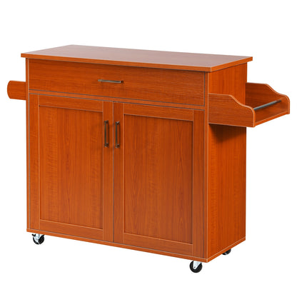 Mobile Kitchen Island Cart with Integrated Towel and Spice Racks in Cherry