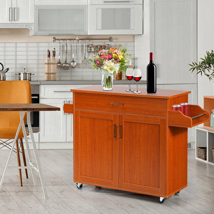 Mobile Kitchen Island Cart with Integrated Towel and Spice Racks in Cherry