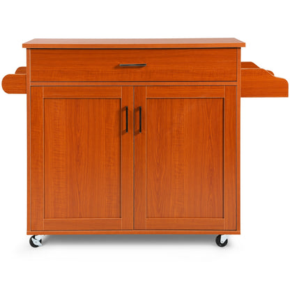 Mobile Kitchen Island Cart with Integrated Towel and Spice Racks in Cherry