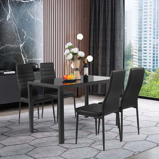 Set of 4 Modern Leather Dining Chairs with Metal Frame and Ergonomic Support