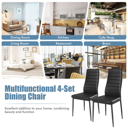 Set of 4 Modern Leather Dining Chairs with Metal Frame and Ergonomic Support
