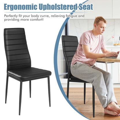 Set of 4 Modern Leather Dining Chairs with Metal Frame and Ergonomic Support