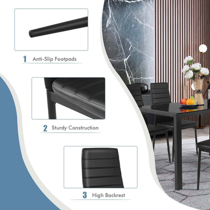 Set of 4 Modern Leather Dining Chairs with Metal Frame and Ergonomic Support