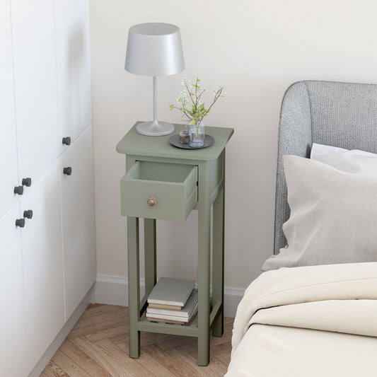 2-Tier Bedside Table with Drawer and Storage Shelf in Grey Finish