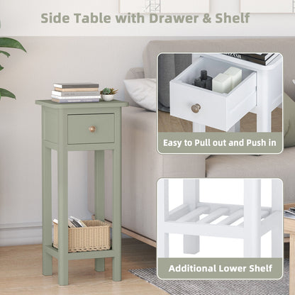 2-Tier Bedside Table with Drawer and Storage Shelf in Grey Finish