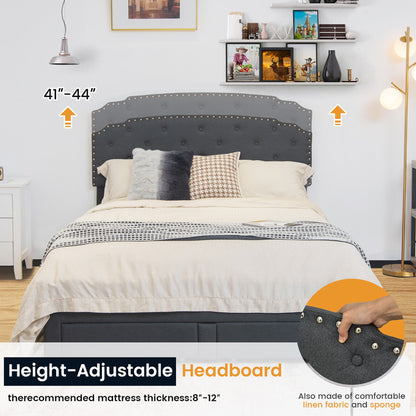 Modern Platform Bed Frame with Adjustable Headboard and 4 Spacious Storage Drawers