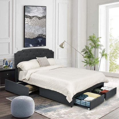 Modern Platform Bed Frame with Adjustable Headboard and 4 Spacious Storage Drawers