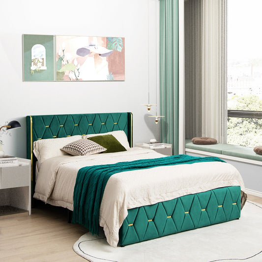 Upholstered Platform Bed Frame with Adjustable Headboard – Queen/Full Size