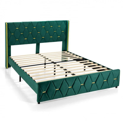 Upholstered Platform Bed Frame with Adjustable Headboard – Queen/Full Size