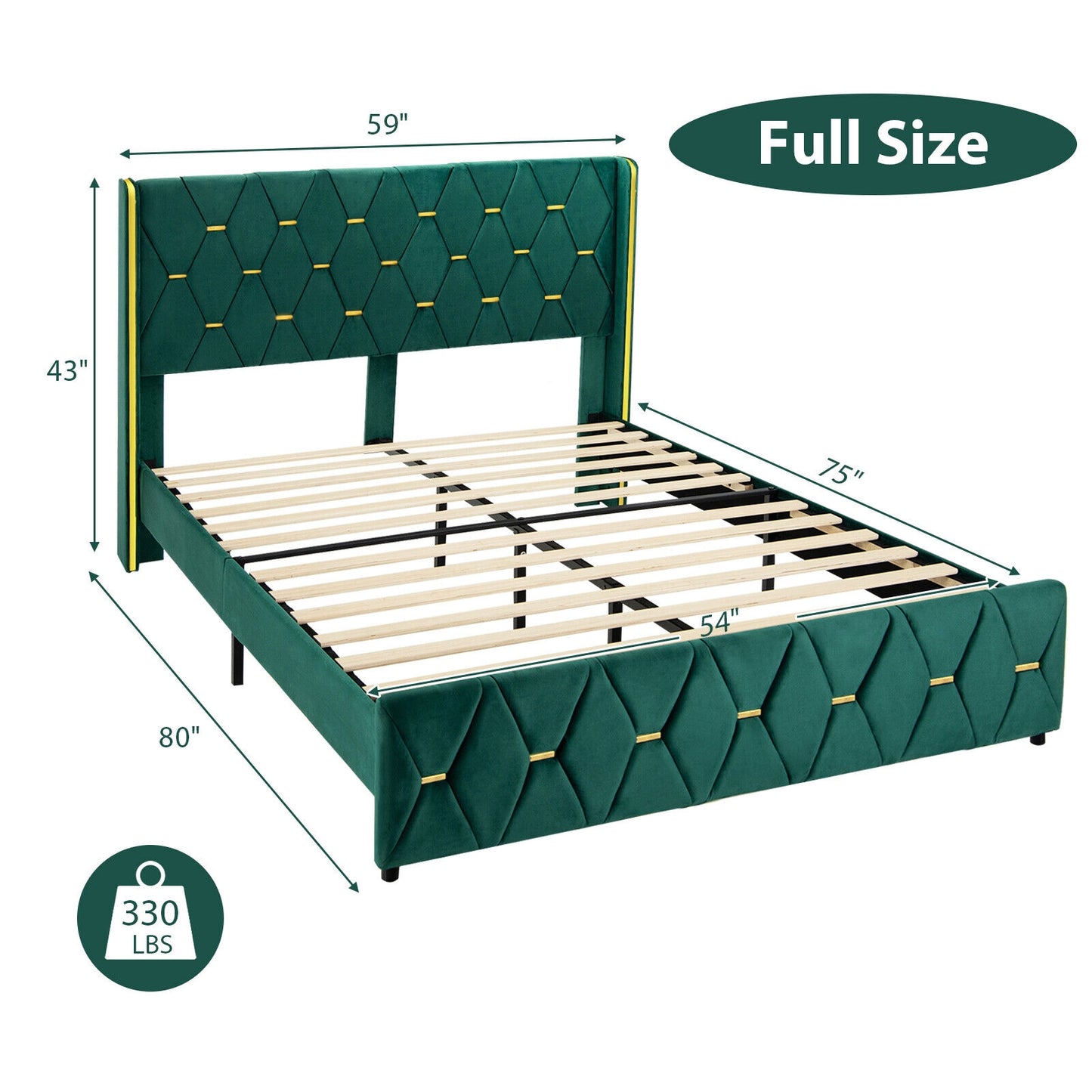 Upholstered Platform Bed Frame with Adjustable Headboard – Queen/Full Size
