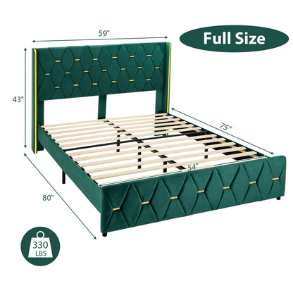 Upholstered Platform Bed Frame with Adjustable Headboard – Queen/Full Size