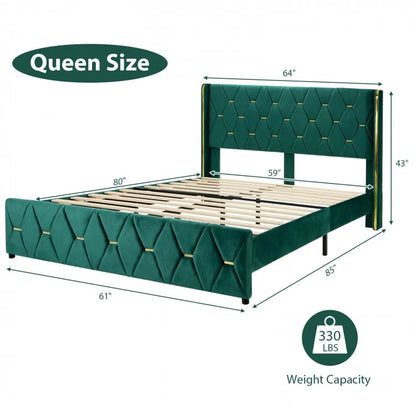 Upholstered Platform Bed Frame with Adjustable Headboard – Queen/Full Size