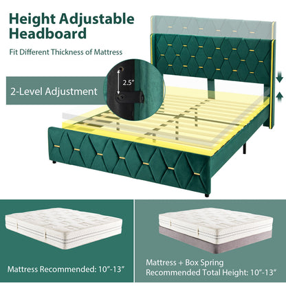 Upholstered Platform Bed Frame with Adjustable Headboard – Queen/Full Size