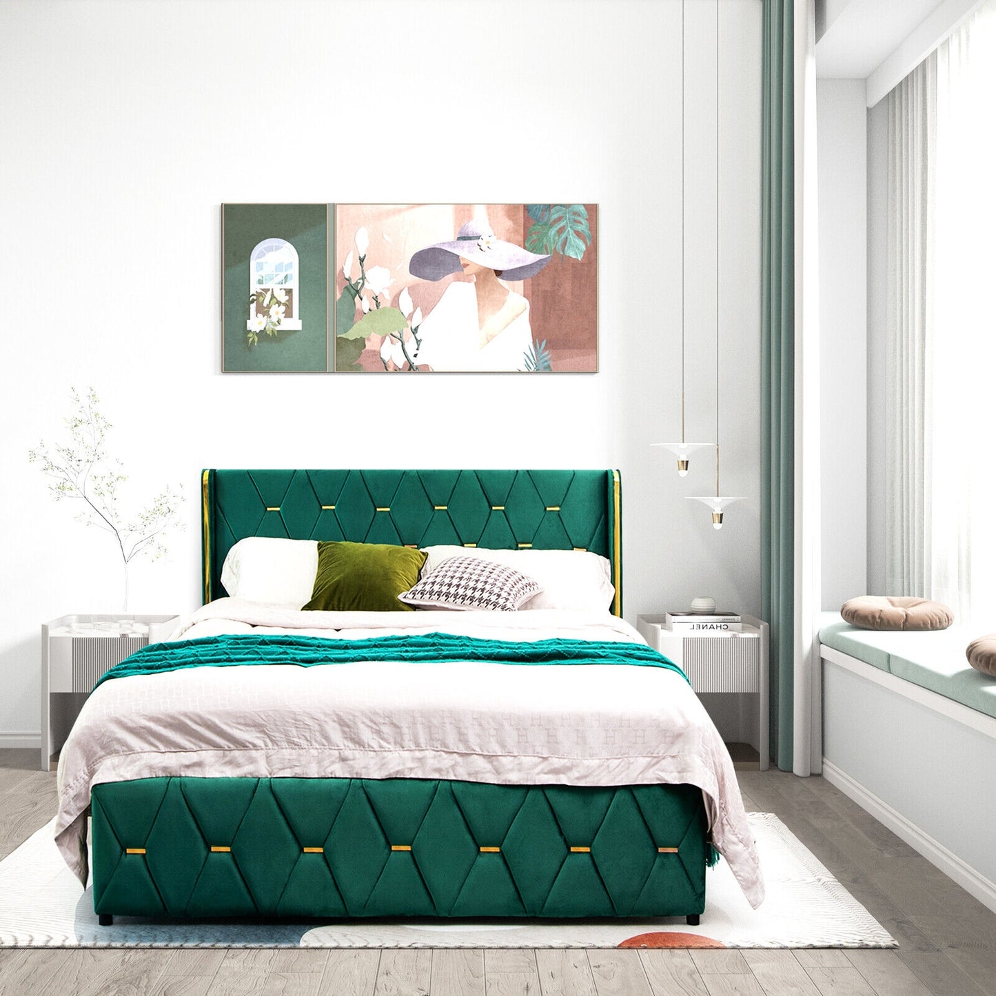 Upholstered Platform Bed Frame with Adjustable Headboard – Queen/Full Size