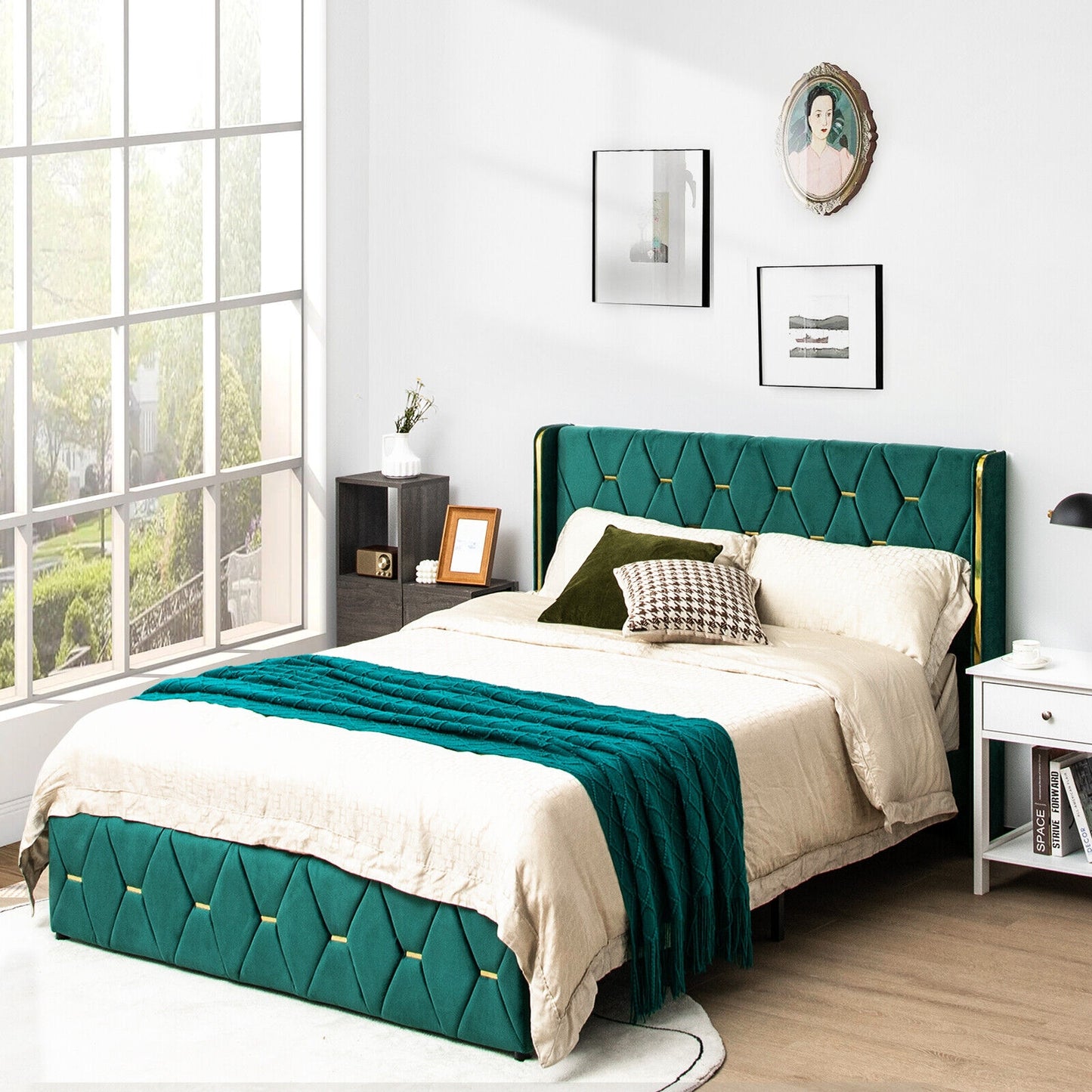 Upholstered Platform Bed Frame with Adjustable Headboard – Queen/Full Size