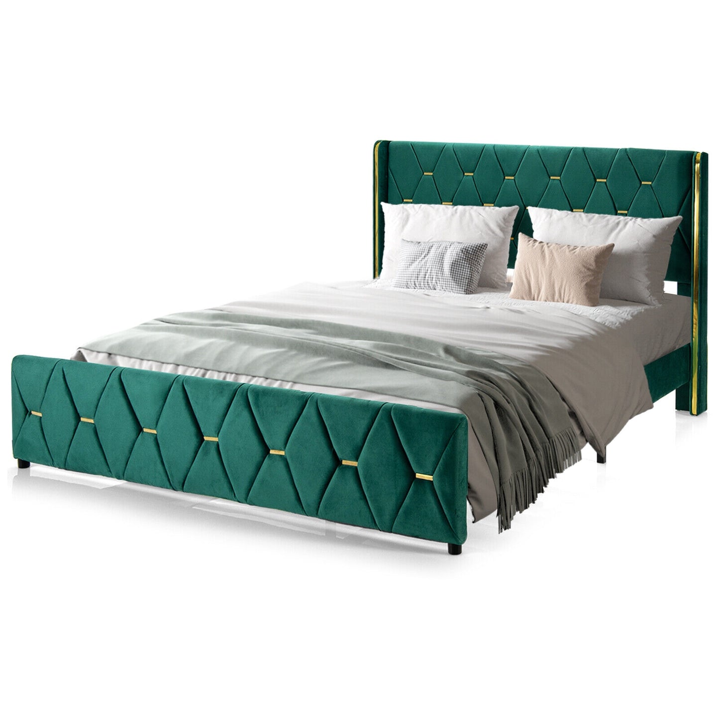 Upholstered Platform Bed Frame with Adjustable Headboard – Queen/Full Size