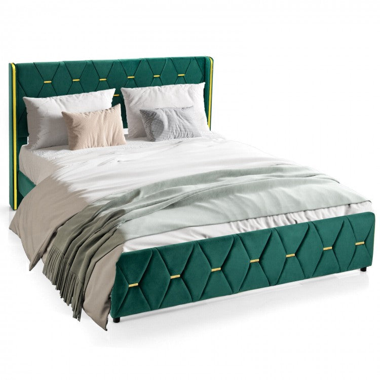 Upholstered Platform Bed Frame with Adjustable Headboard – Queen/Full Size