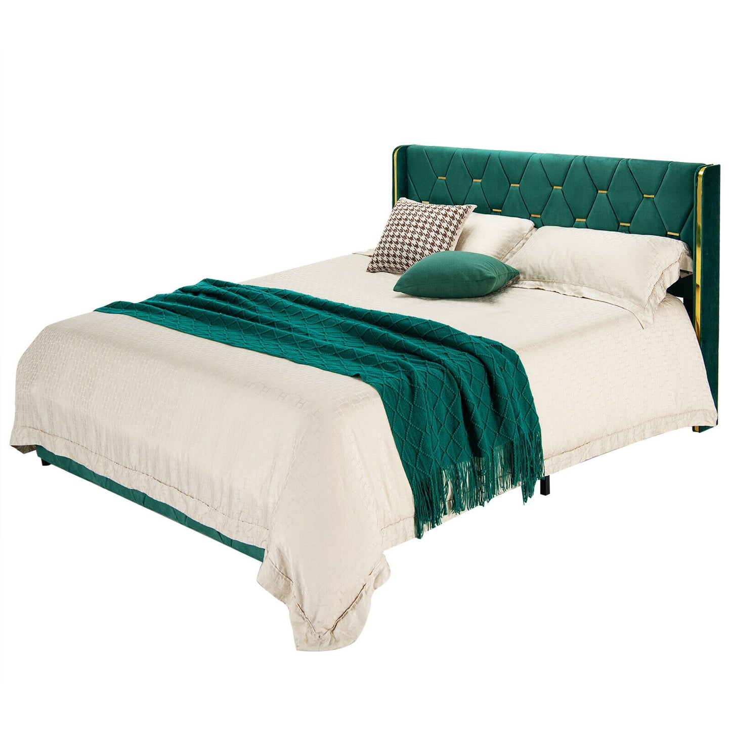 Upholstered Platform Bed Frame with Adjustable Headboard – Queen/Full Size