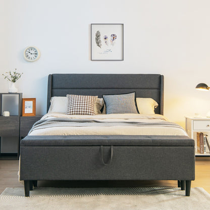 Modern Upholstered Platform Bed Frame with Storage Ottoman - Full/Queen Size