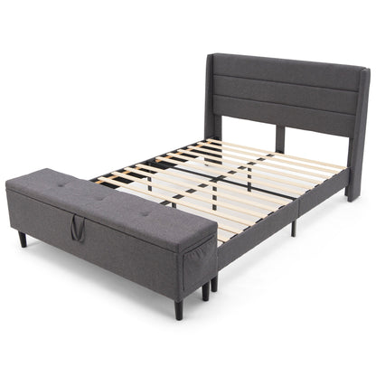 Modern Upholstered Platform Bed Frame with Storage Ottoman - Full/Queen Size