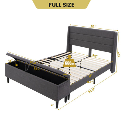 Modern Upholstered Platform Bed Frame with Storage Ottoman - Full/Queen Size