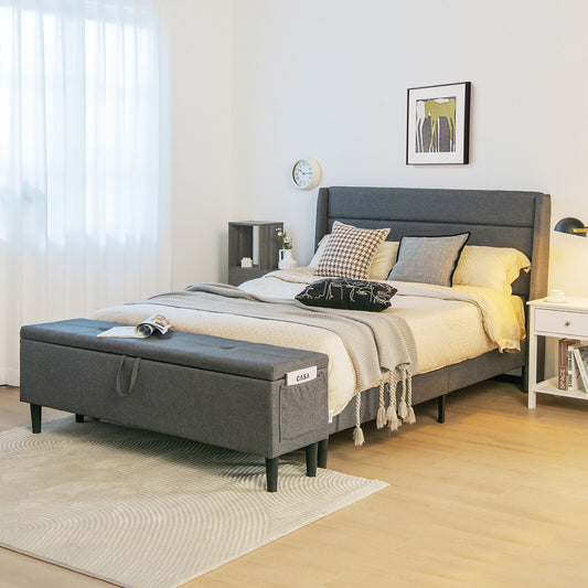 Modern Upholstered Platform Bed Frame with Storage Ottoman - Full/Queen Size
