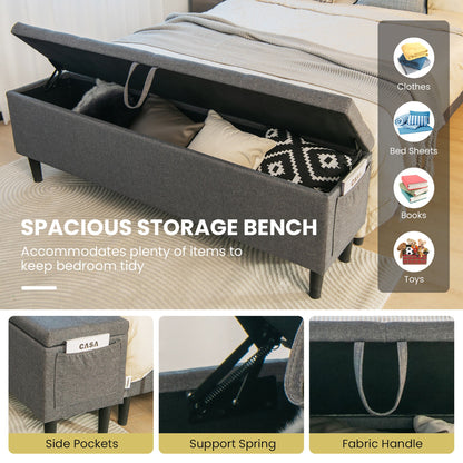 Modern Upholstered Platform Bed Frame with Storage Ottoman - Full/Queen Size